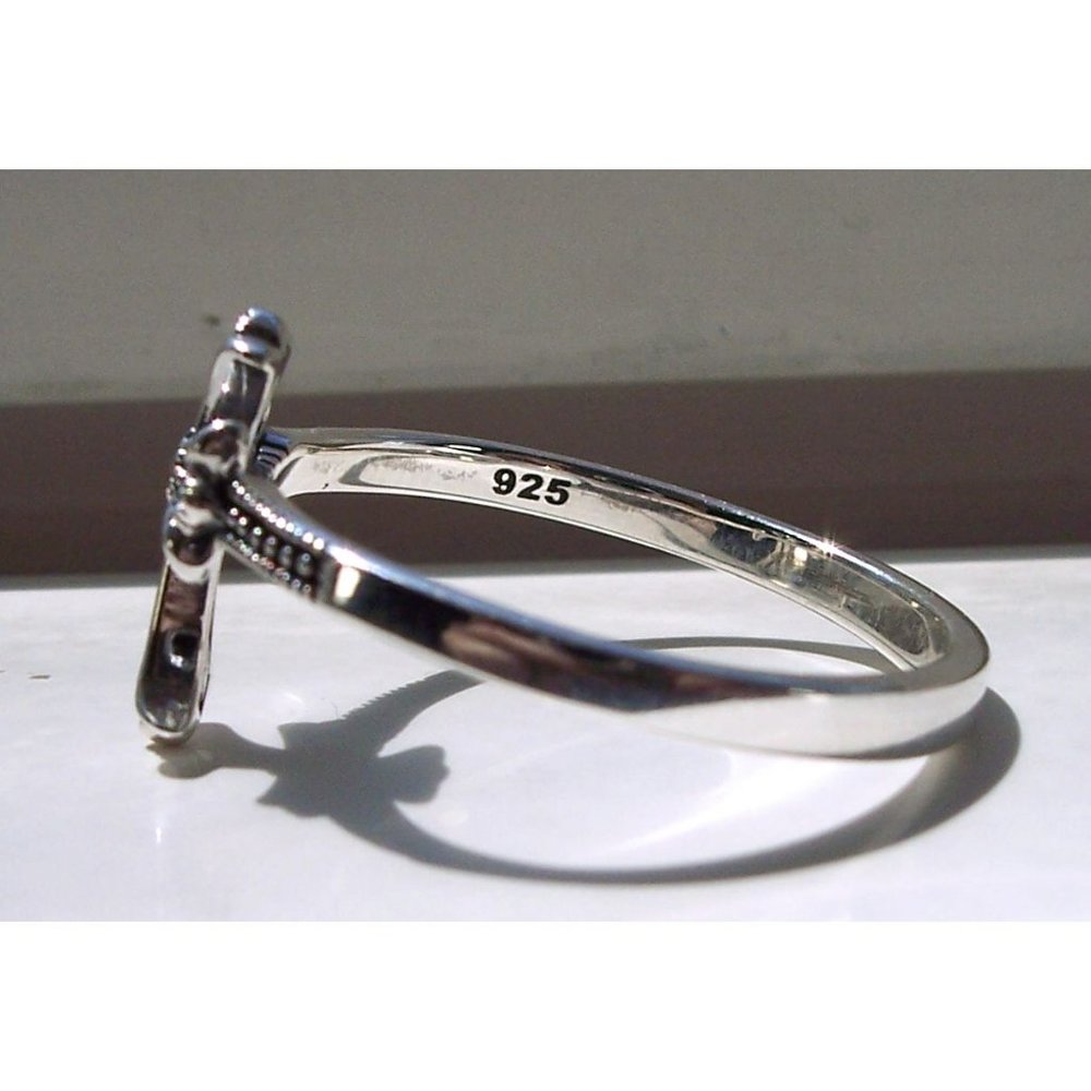 925 STERLING SILVER Dainty Medieval Cross Marcasite Ring - Picture 10 of 16